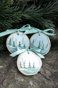 Dřevěné malované ozdoby- zimní kouzlo lesa - sada 3ks