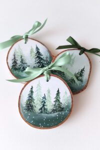 Dřevěné malované ozdoby- zimní kouzlo lesa - sada 3ks