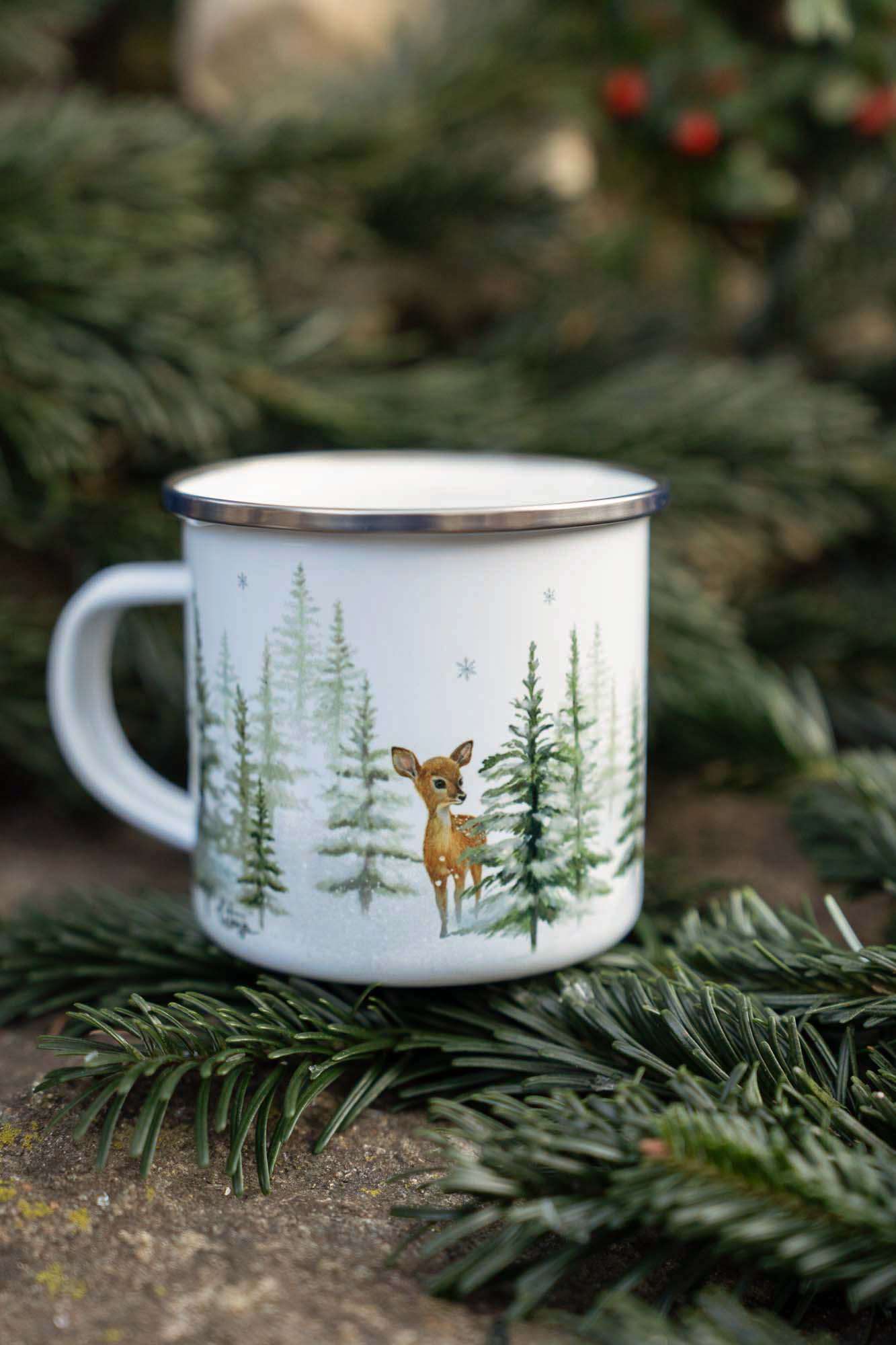Hrnek/plecháček/lahev - Zimní kouzlo lesa - Jelen a koloušek - Obrázek 4