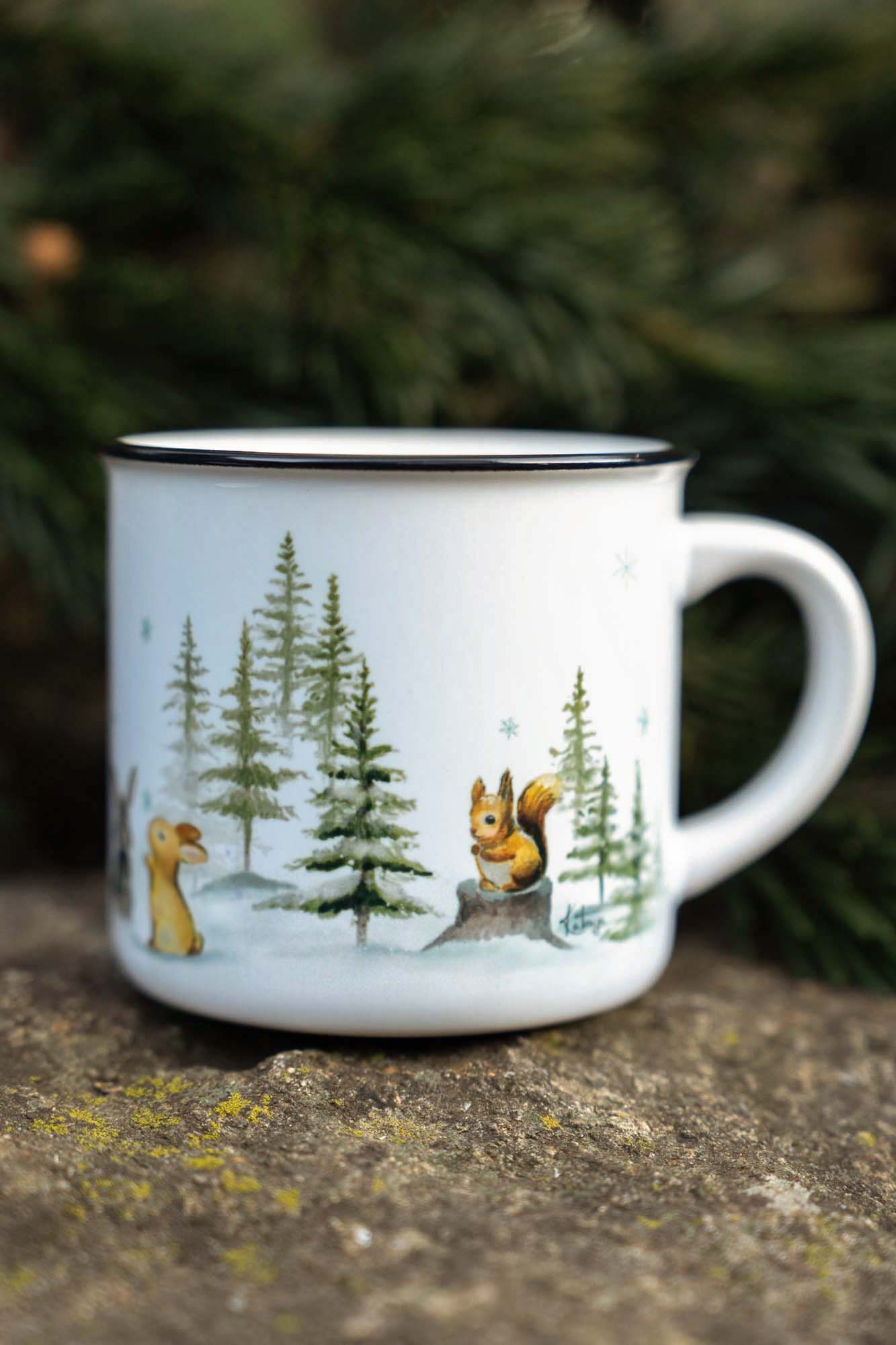 Dárkový set - Kouzlo zimního lesa - keramický hrneček 300ml a malovaná ozoba - Obrázek 5