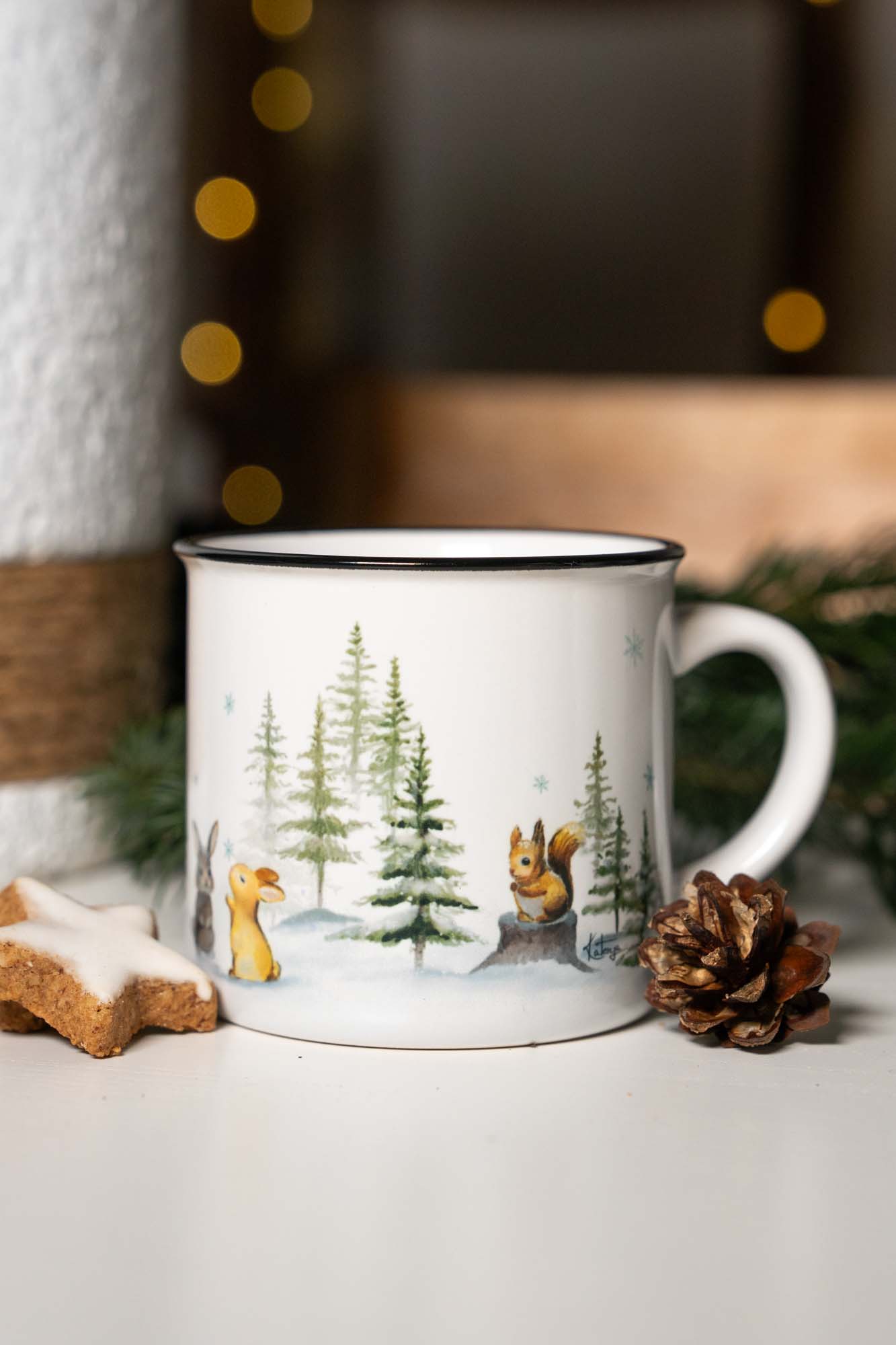 Dárkový set - Kouzlo zimního lesa - keramický hrneček 300ml a malovaná ozoba - Obrázek 6