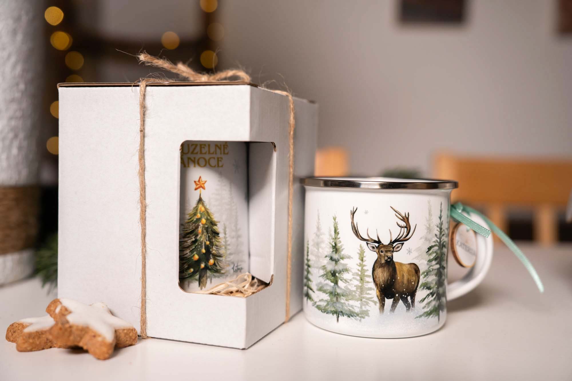 Hrnek/plecháček/lahev - Zimní kouzlo lesa - Jelen a koloušek - Obrázek 2