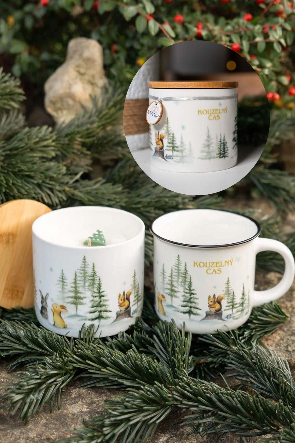 Dárkový set - Kouzlo zimního lesa - svíčka a hrnek 400ml - Kouzelný čas