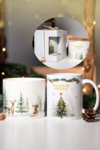 Dárkový set- sojová vonná svíčka a keramický hrnek 330ml- Kouzlo Vánoc