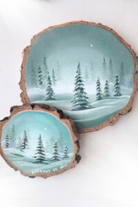 Dřevěný malovaný obrázek- zimní kouzlo lesa 13-15cm - Obrázek 3