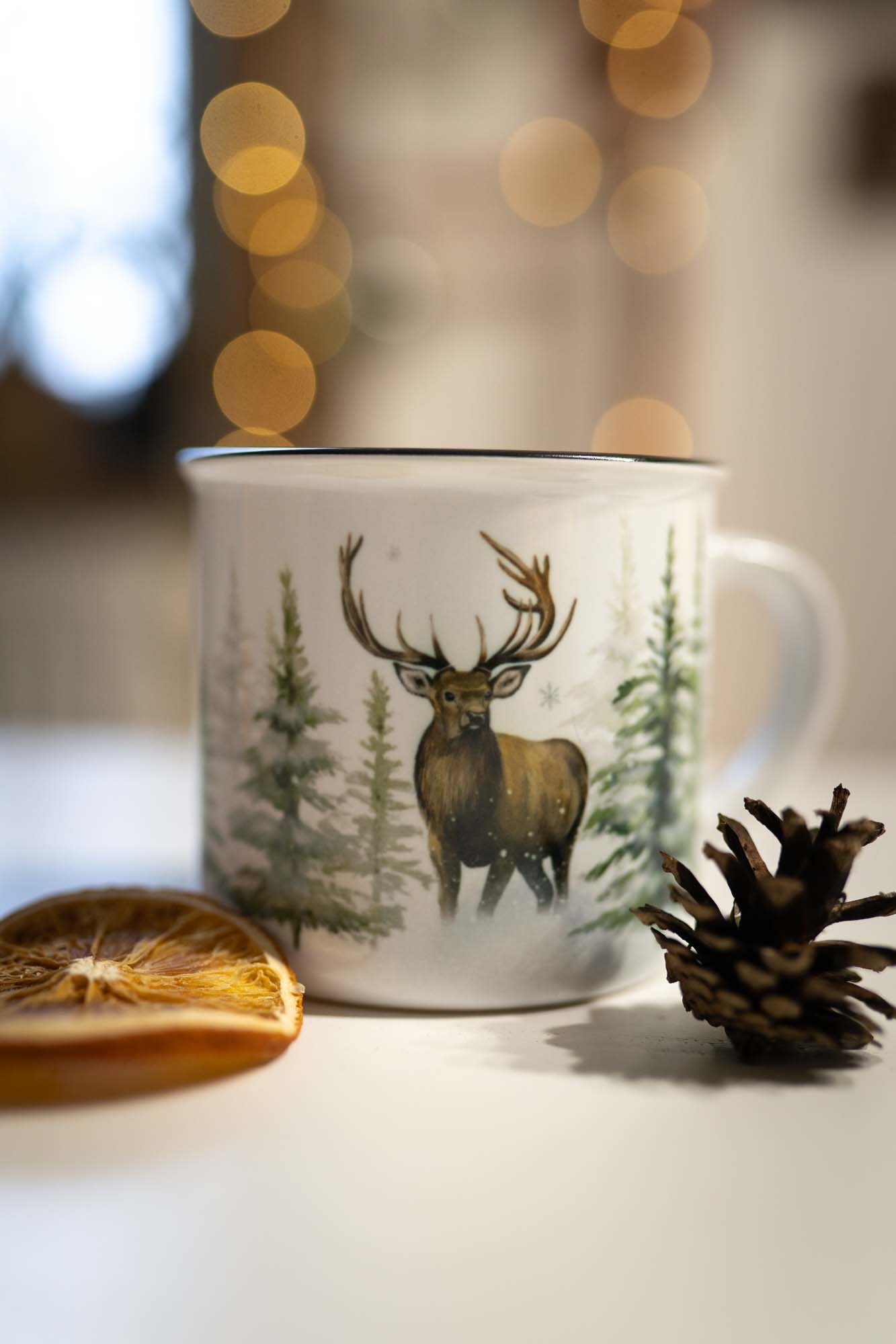 Keramický hrneček 300ml- Zimní kouzlo lesa - Jelen a koloušek