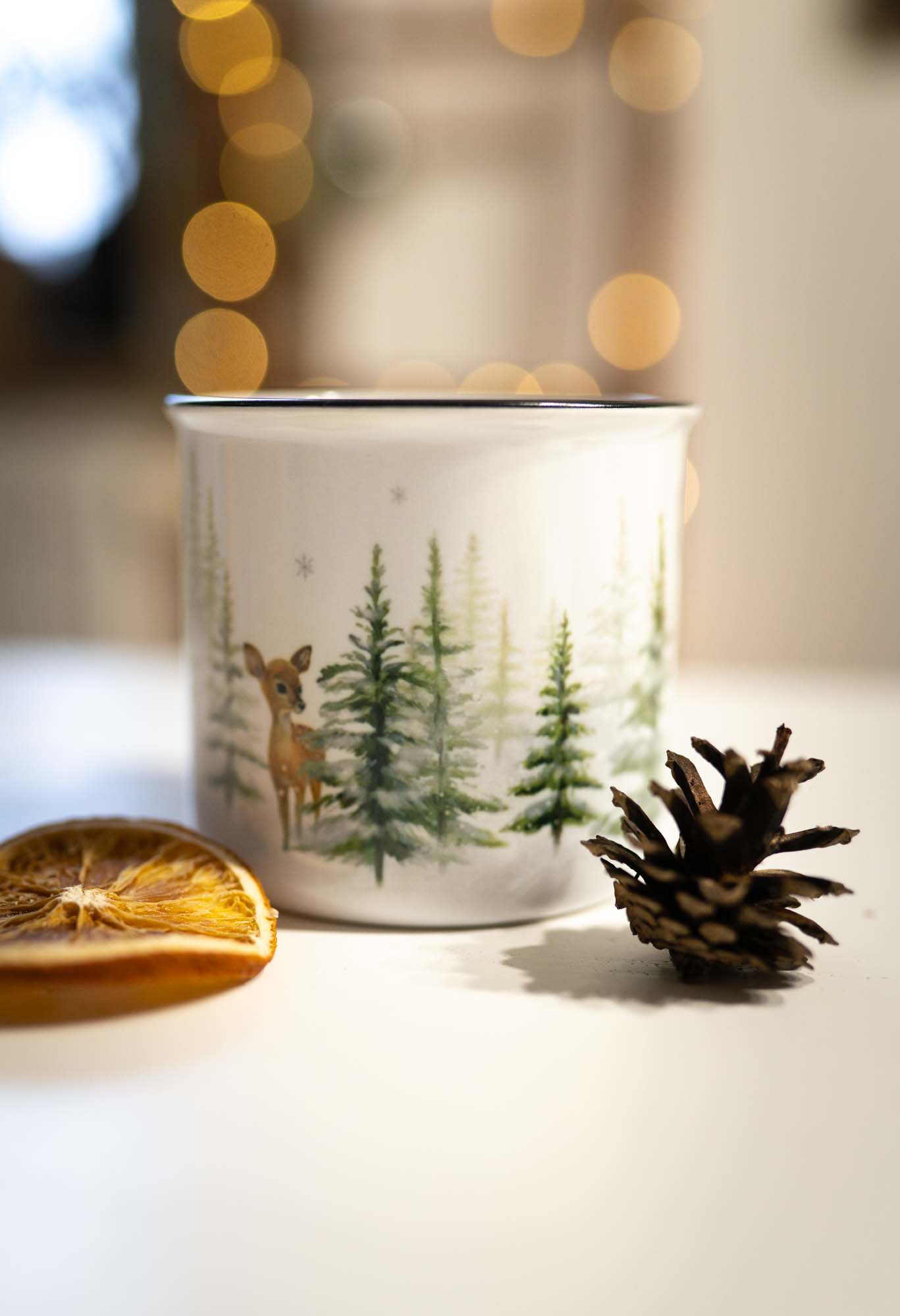 Keramický hrneček 300ml- Zimní kouzlo lesa - Jelen a koloušek - Obrázek 2