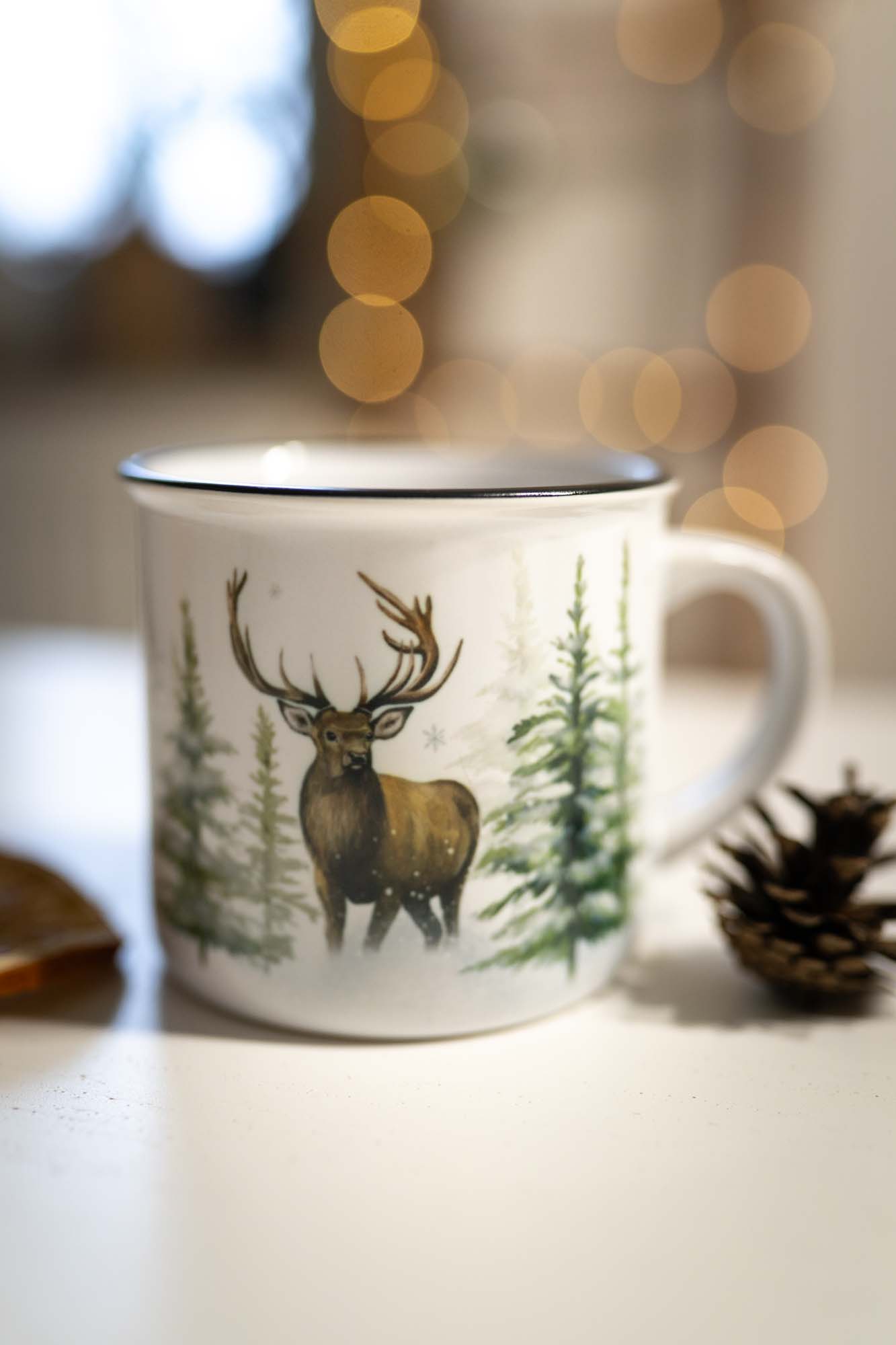 Keramický hrneček 300ml- Zimní kouzlo lesa - Jelen a koloušek - Obrázek 3