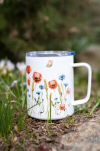 Termohrnek s uchem 300ml - maková zahrádka