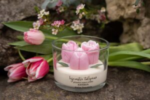 Přírodní sójová svíčka - Světle růžové tulipány - Obrázek 5