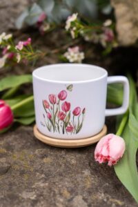 Keramický hrnek s bambusovým podtáckem 350ml- Tajemství tulipánů
