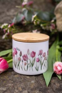 Keramická dóza s bambusovým uzávěrem 480ml- Tajemství tulipánů