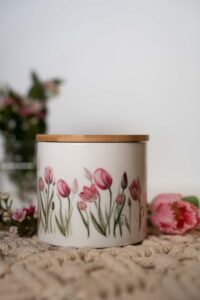 Keramická dóza s bambusovým uzávěrem 480ml- Tajemství tulipánů - Obrázek 4