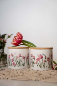 Keramická dóza s bambusovým uzávěrem 480ml- Tajemství tulipánů - Obrázek 3