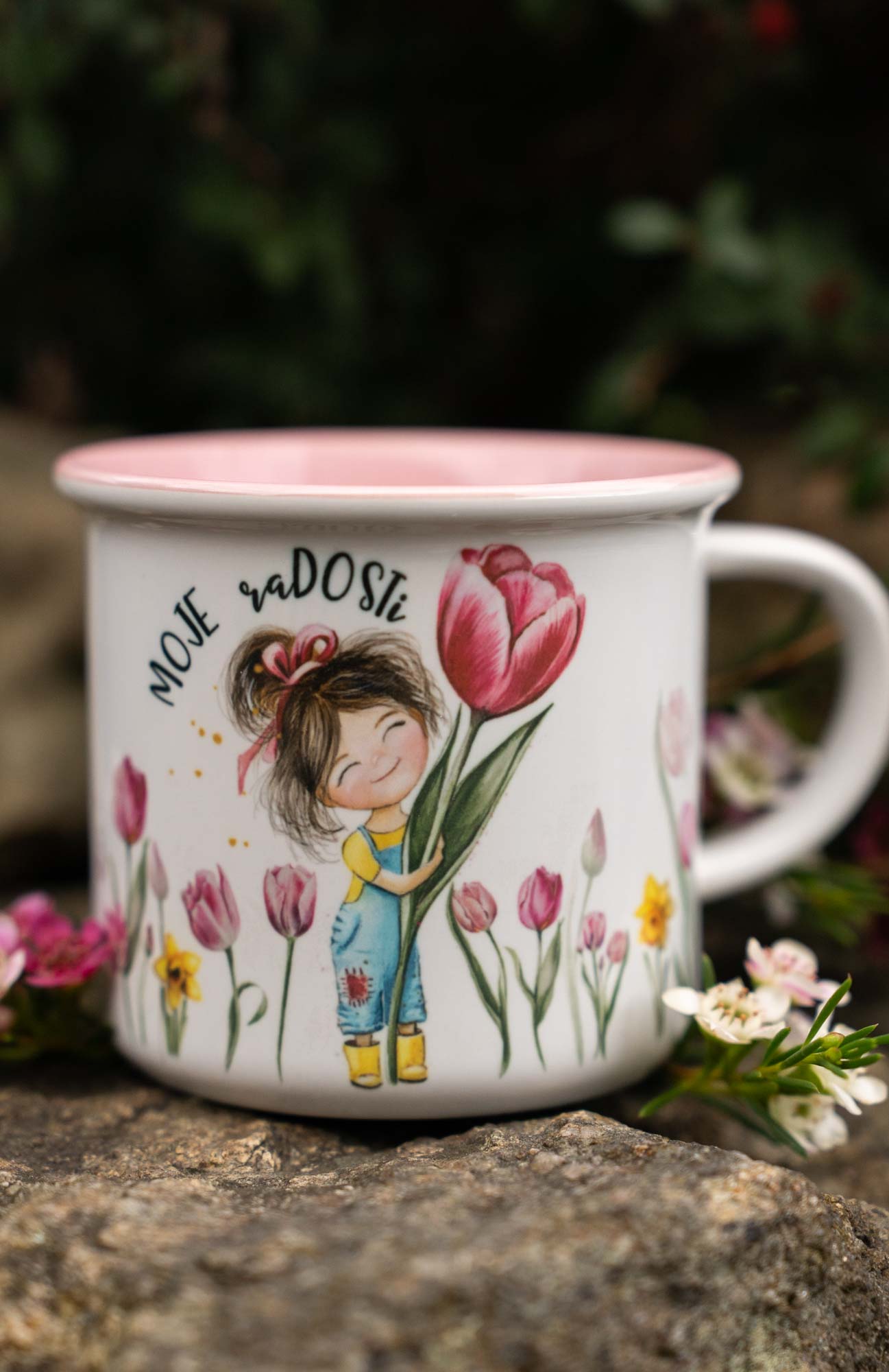 Keramický retro hrnek růžový - Slečna Tulipánová - MOJE raDOSTi - Obrázek 5