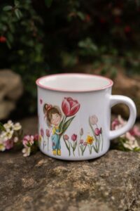 Keramický retro hrnek s růžovým lemem- Slečna Tulipánová - Obrázek 2