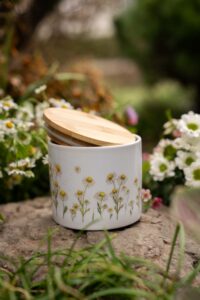 Keramická dóza s bambusovým uzávěrem 480ml - Slunce v heřmánku