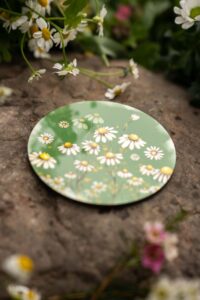 Kulatý podtácek pod hrnek - Slunce v heřmánku -zelený