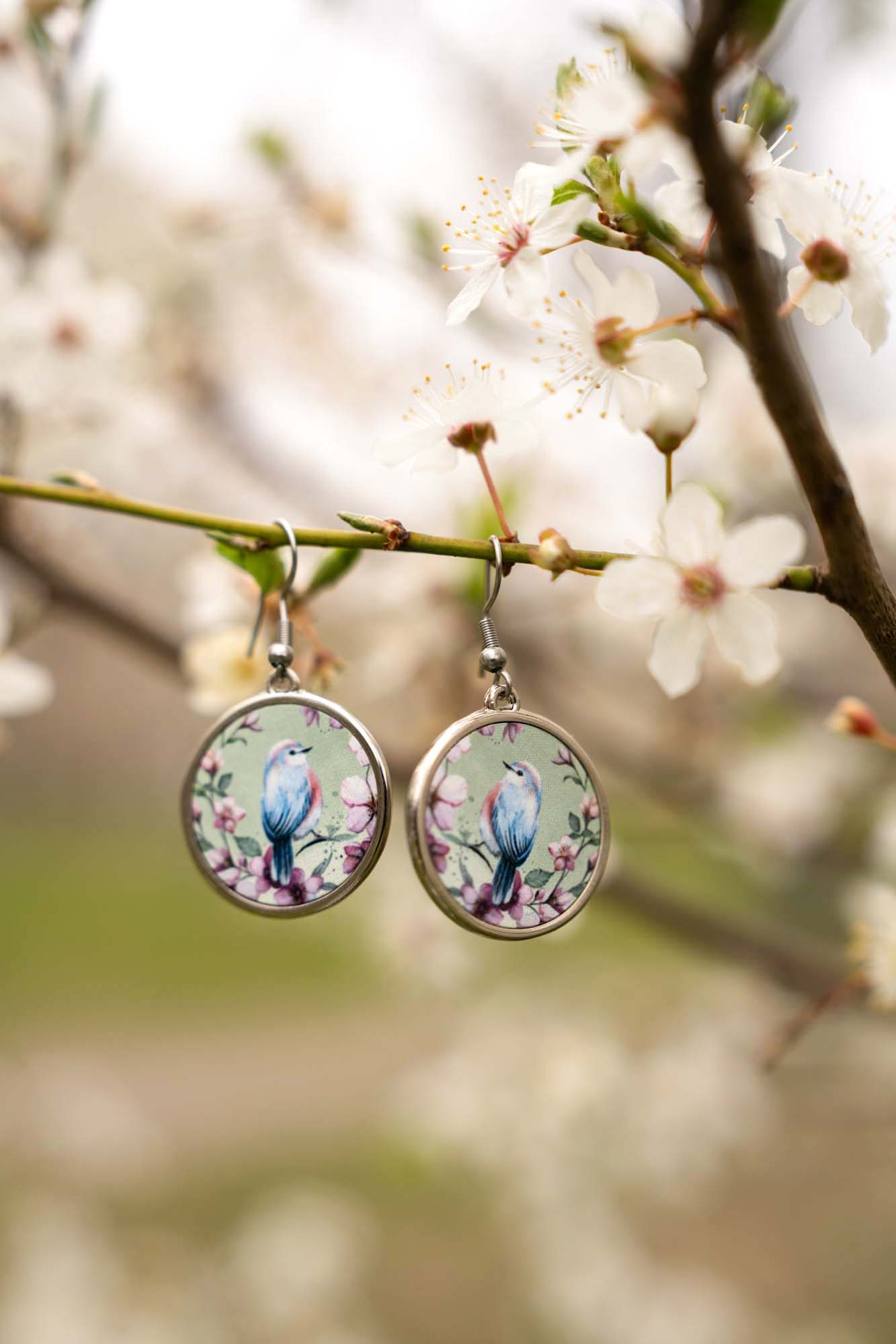 Náušnice Modrý ptáček z kolekce Třešňový sad - Obrázek 2