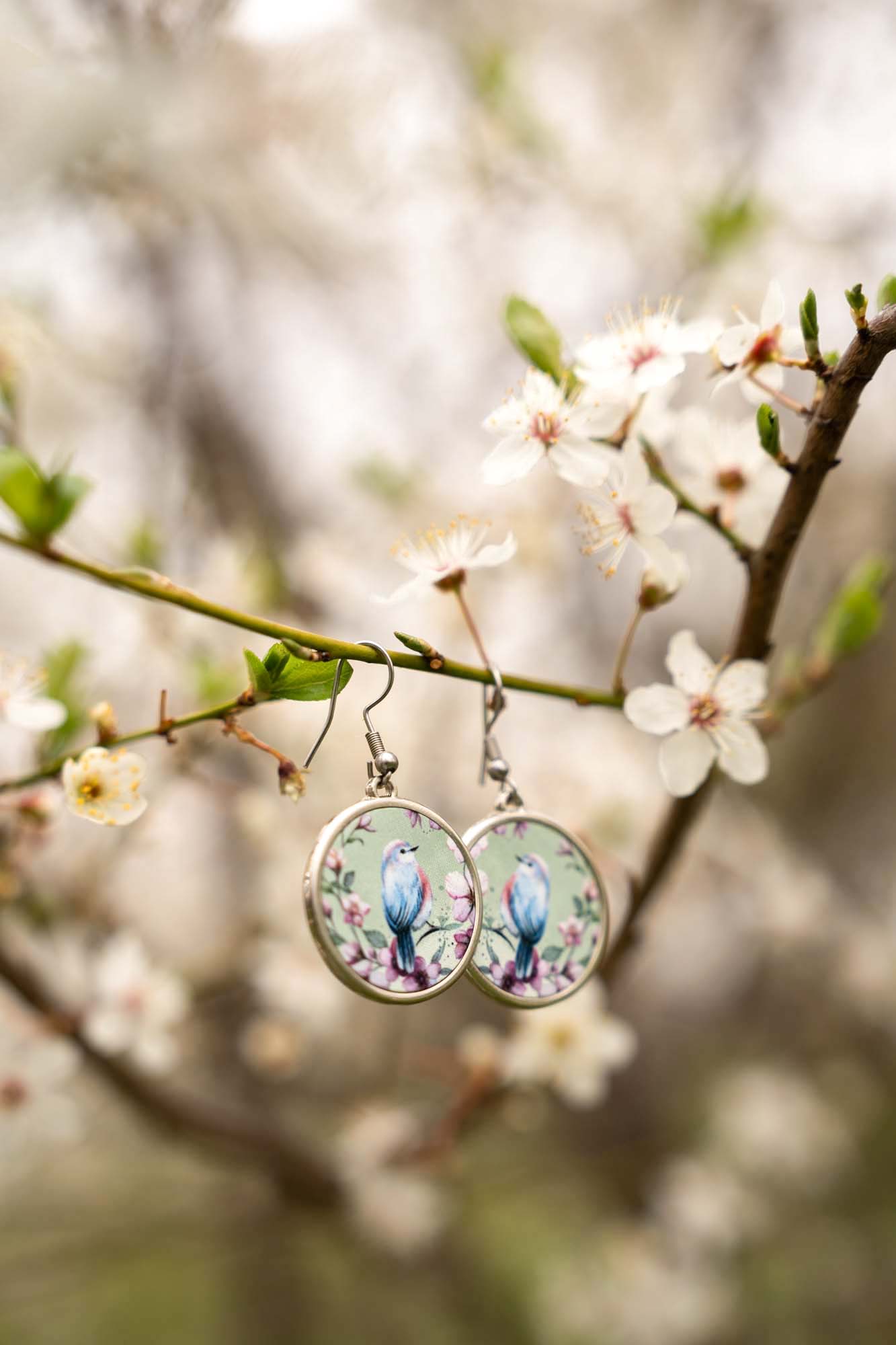 Náušnice Modrý ptáček z kolekce Třešňový sad - Obrázek 3