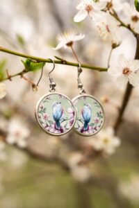 Náušnice Modrý ptáček z kolekce Třešňový sad