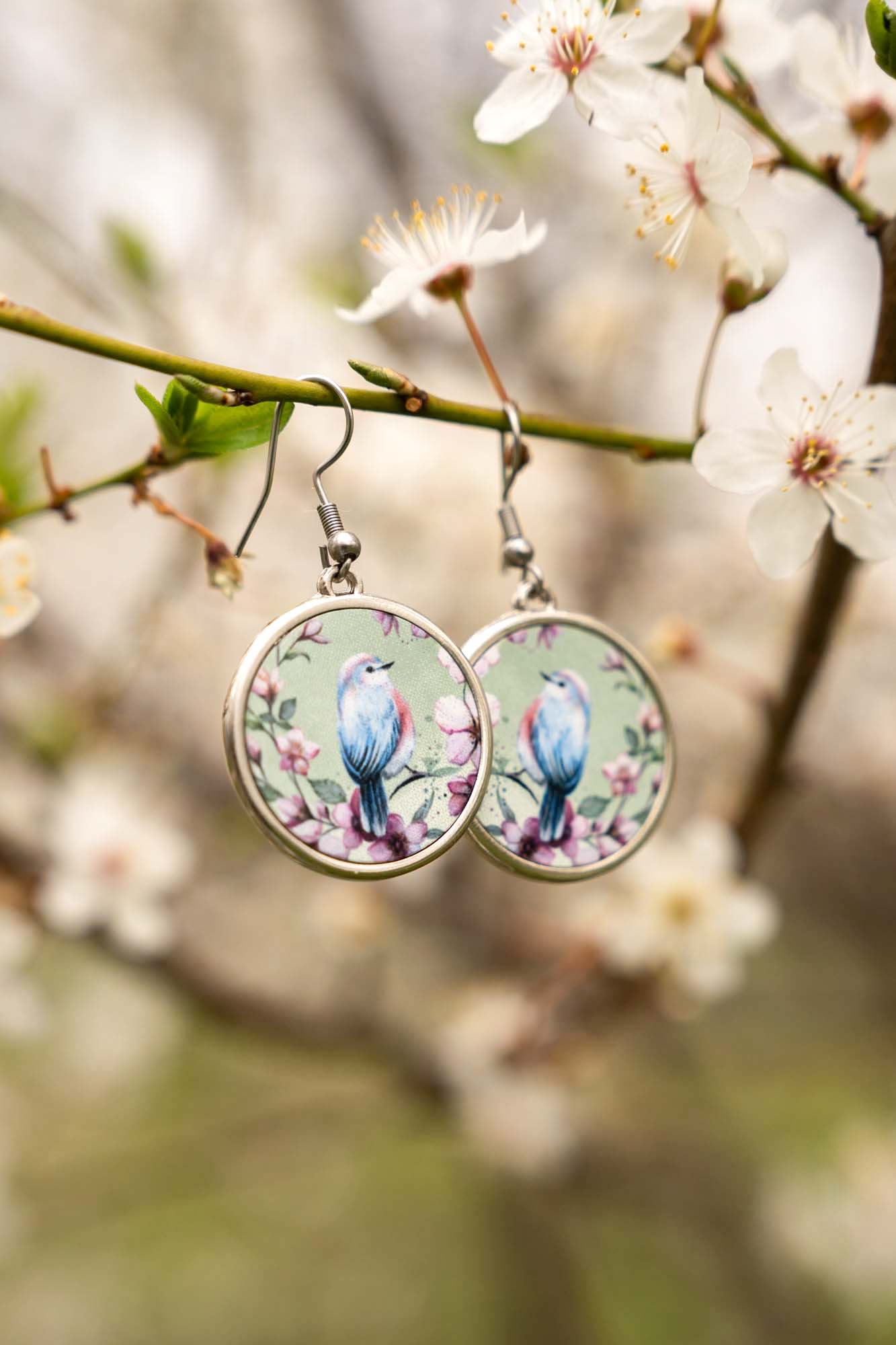 Náušnice Modrý ptáček z kolekce Třešňový sad