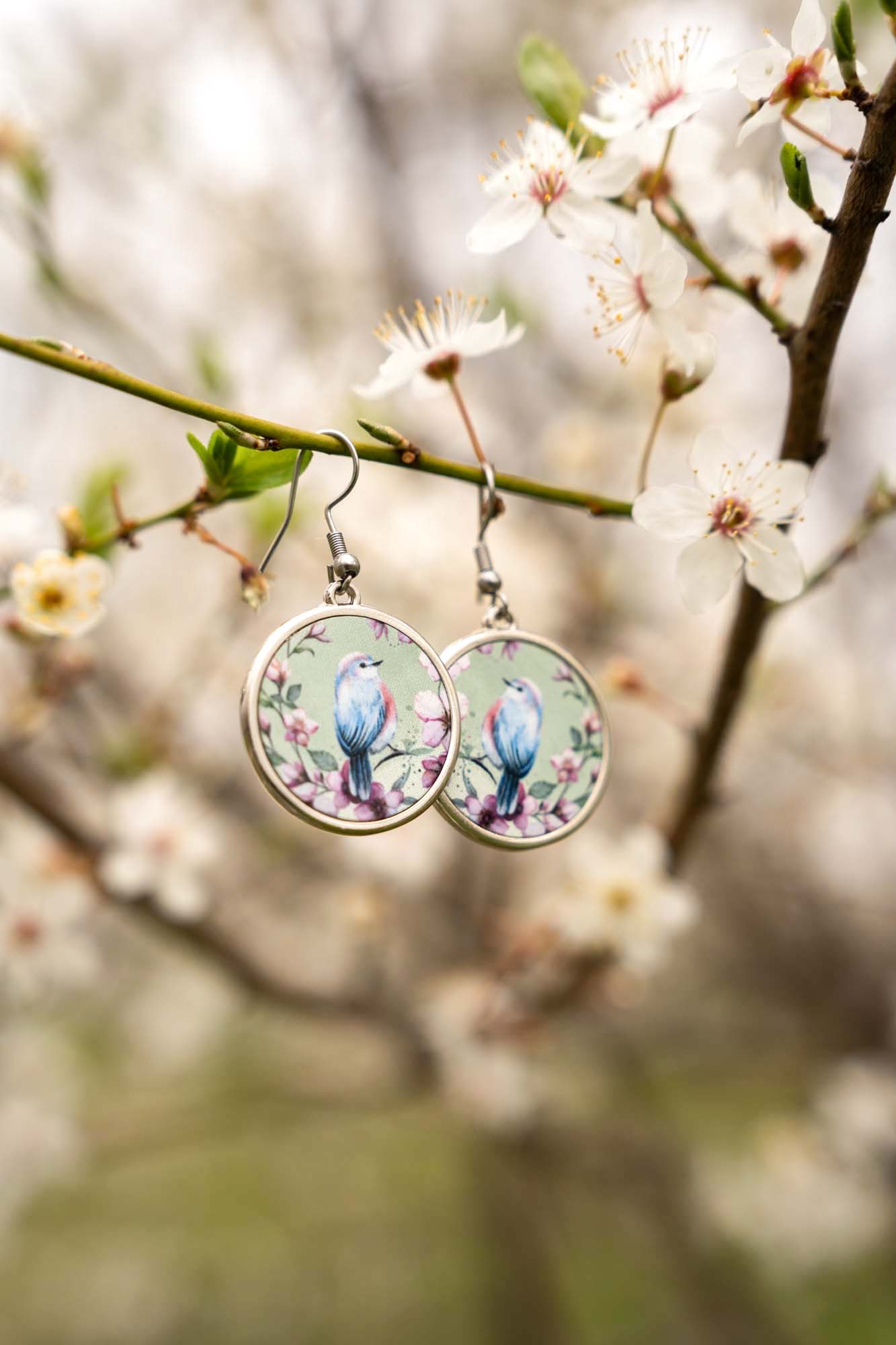 Náušnice Modrý ptáček z kolekce Třešňový sad - Obrázek 4