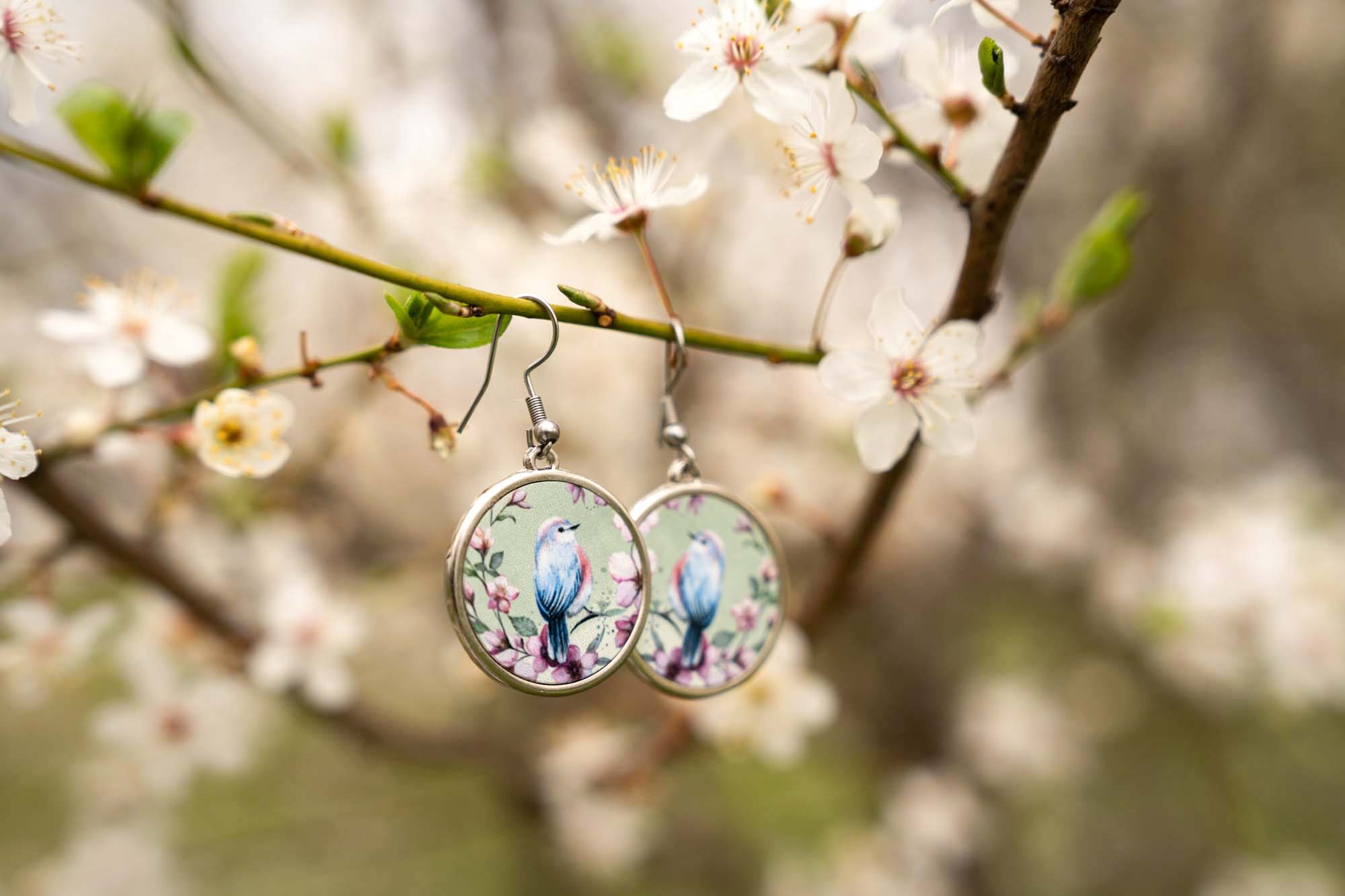 Náušnice Modrý ptáček z kolekce Třešňový sad - Obrázek 5
