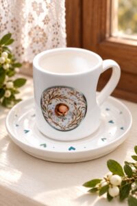 Srdíčkový hrneček s talířkem 300 ml – Srděnka Andělinka – modrý