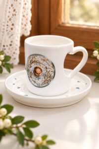 Srdíčkový hrneček s talířkem 300 ml – Srděnka Andělinka – Láska je… – modrý - Obrázek 4